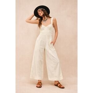 FREE PEOPLE Sz L AFTER ALL RUCHED ONE PIECE JUMPSUIT IN GARDENIA
